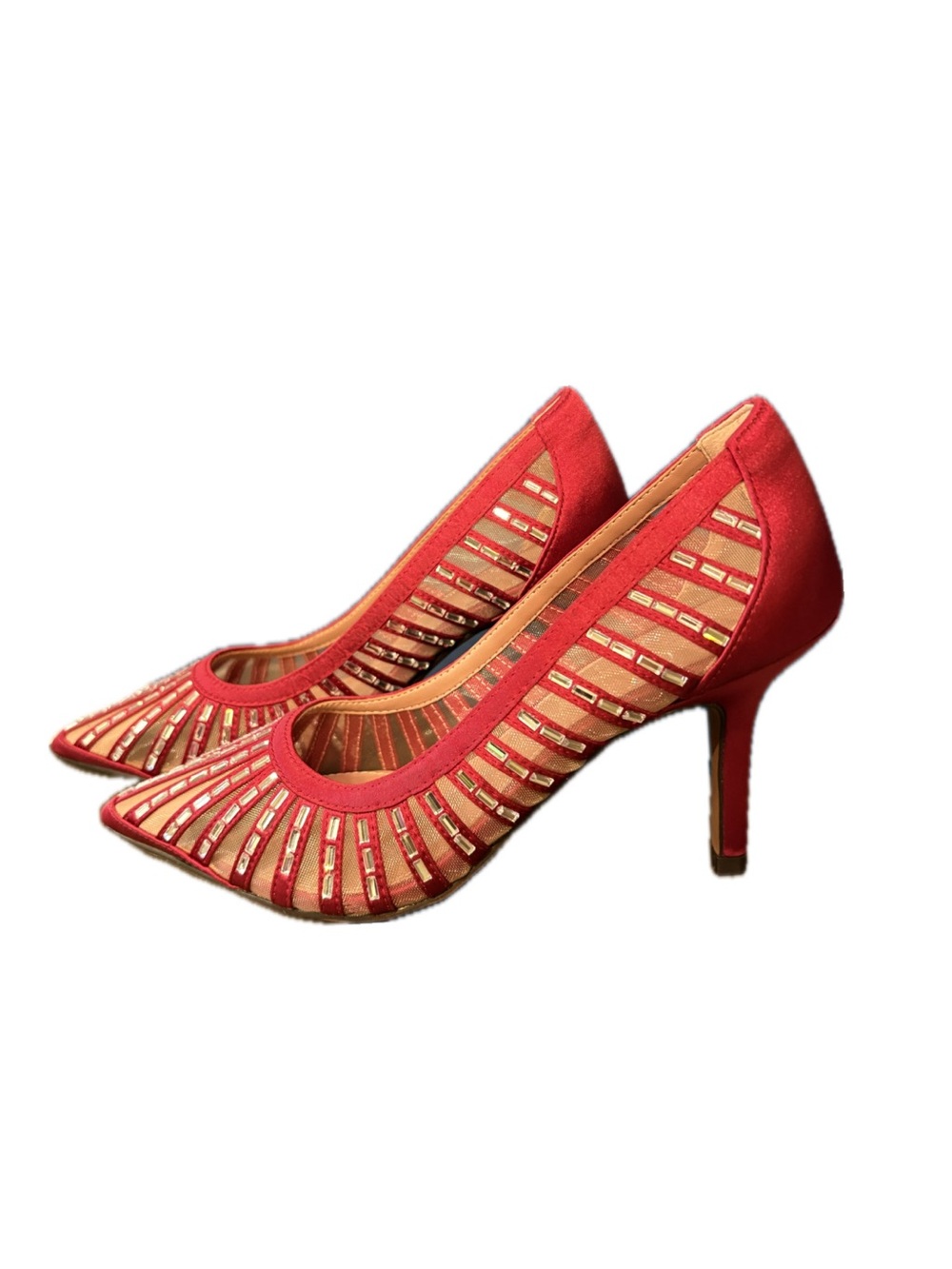 Paolo Red Pointed Mesh & Metallic Accent High Heels